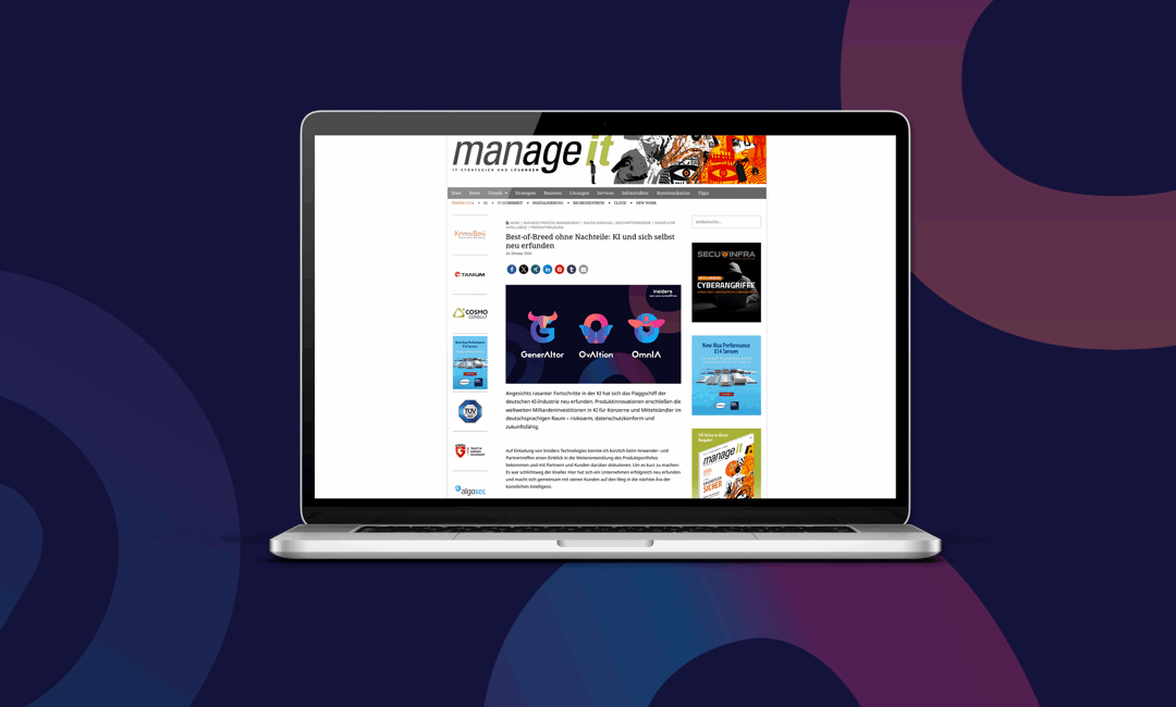 Fachmagazin manage IT berichtet Ã¼ber neue Insiders-Produkte